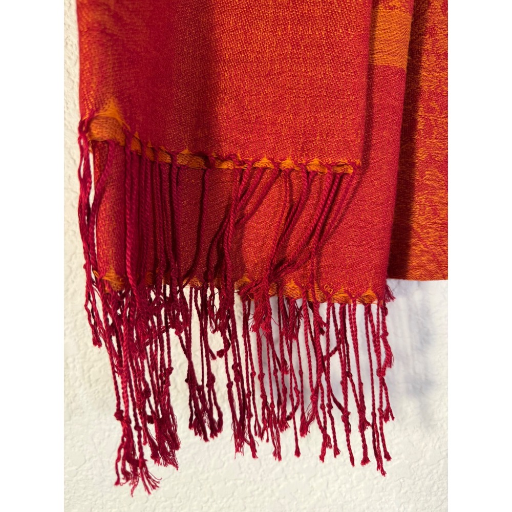 Pashmina Cashmere Silk Paisley Scarf Shawl Wrap Orange Red Made in Italy 27x74 - Picture 9 of 10